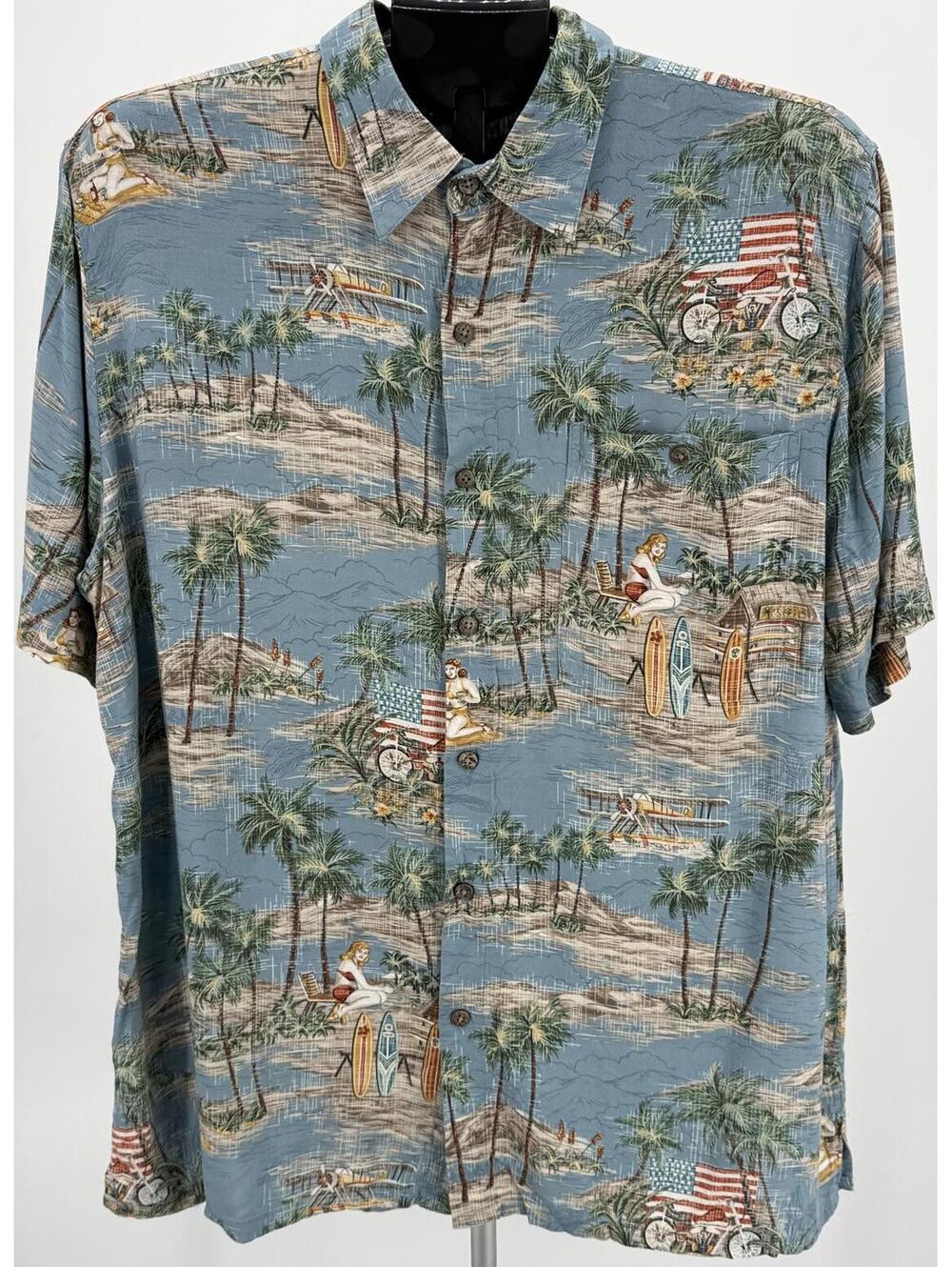 Vintage Batik Bay Hawaiian Print Rayon Shirt‎ Casual Beachwear Large